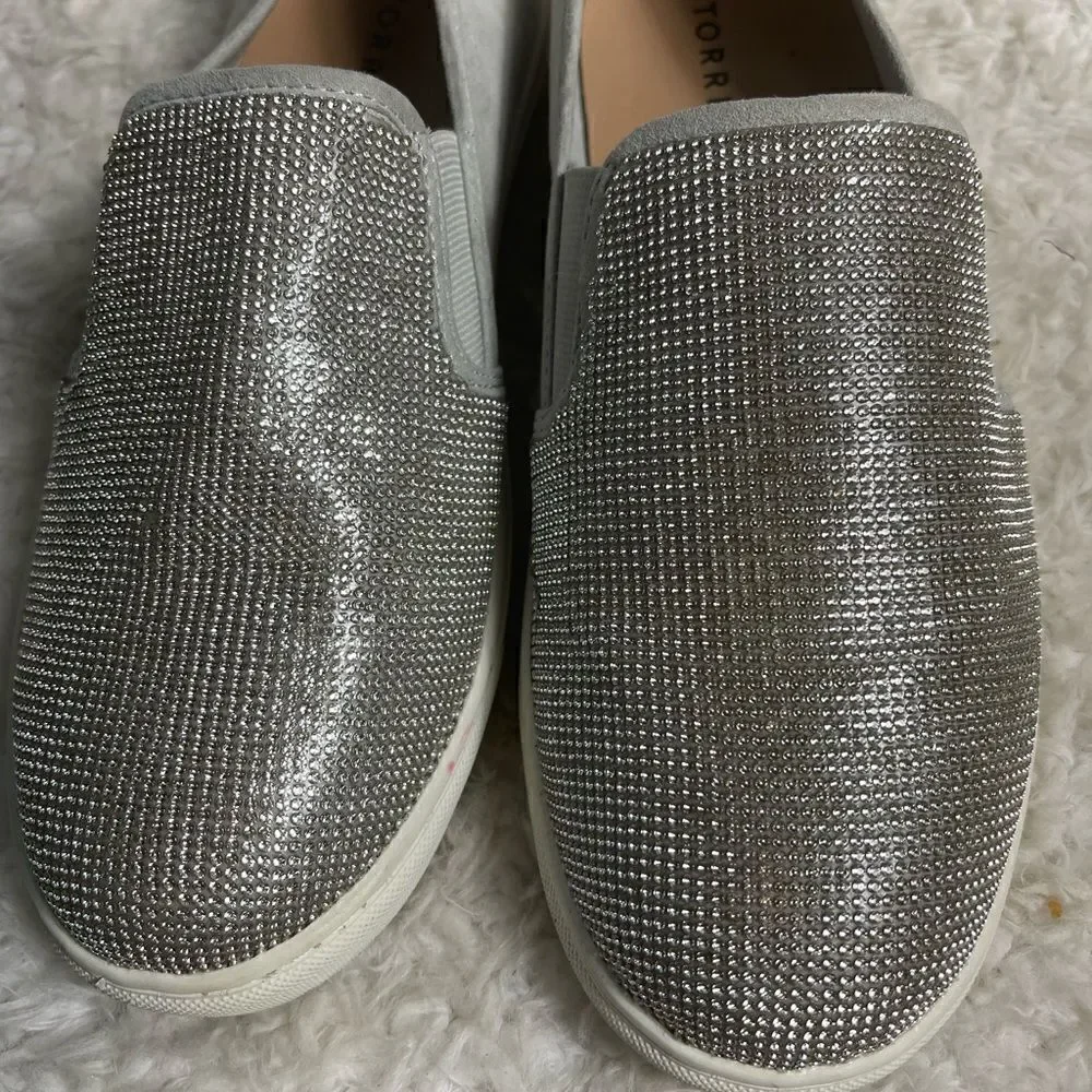 Torrid wide with Gray fabric Rhinestones embellishment slip on sneakers SZ 9.5WW